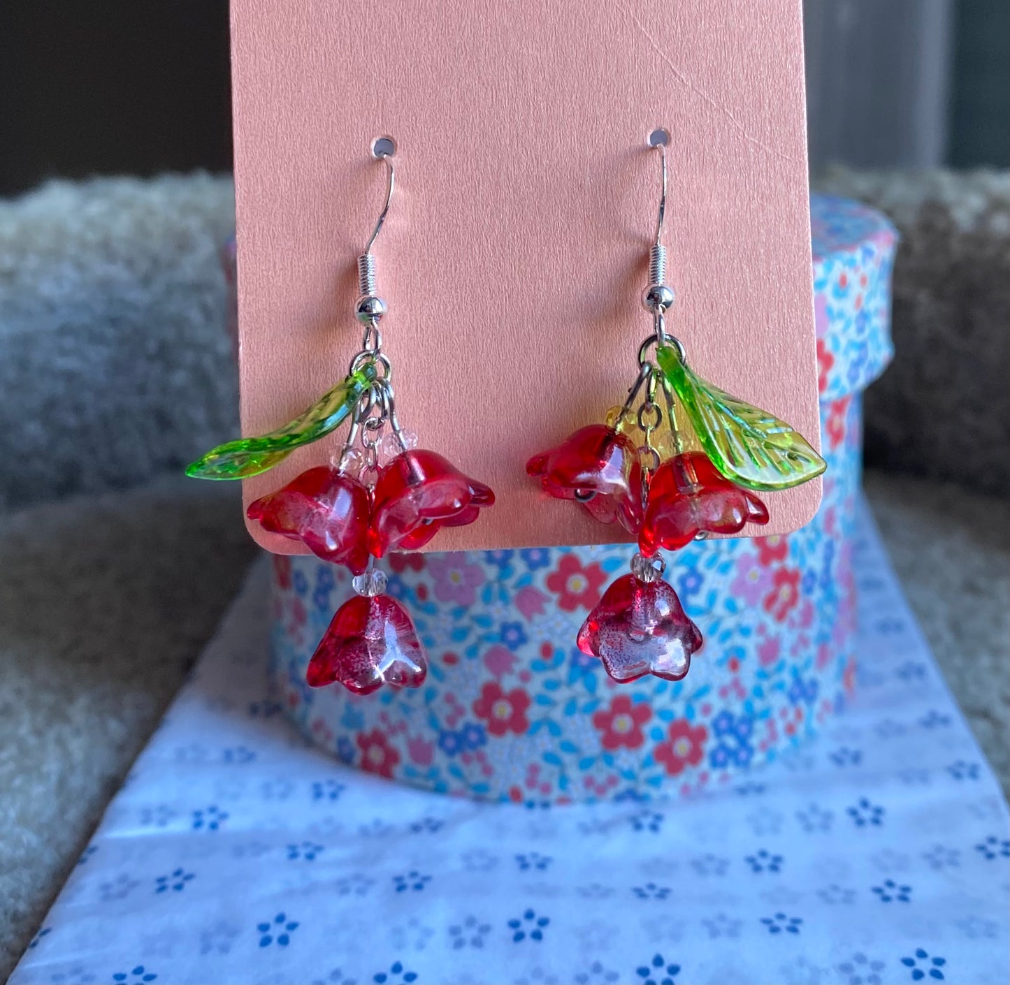 Boucles D’oreilles Muguet rouge